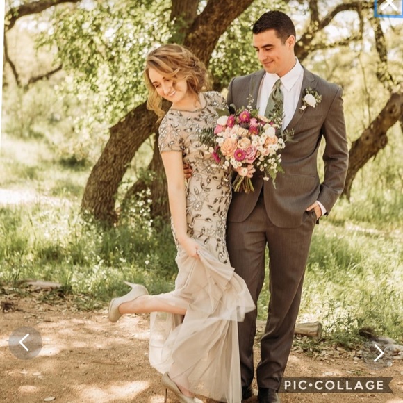 Adrianna papell Floral Beaded Godet Gown with Sheer Short Sleeves - Picture 11 of 16